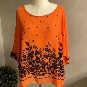 NWOT women’s OVERSIZED black orange floral BLOUSE Loose 3/4 sleeves Fall size M